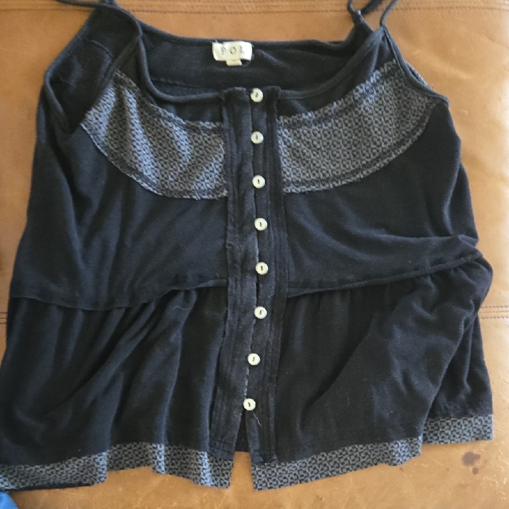 POL Black Button-Front Blouse